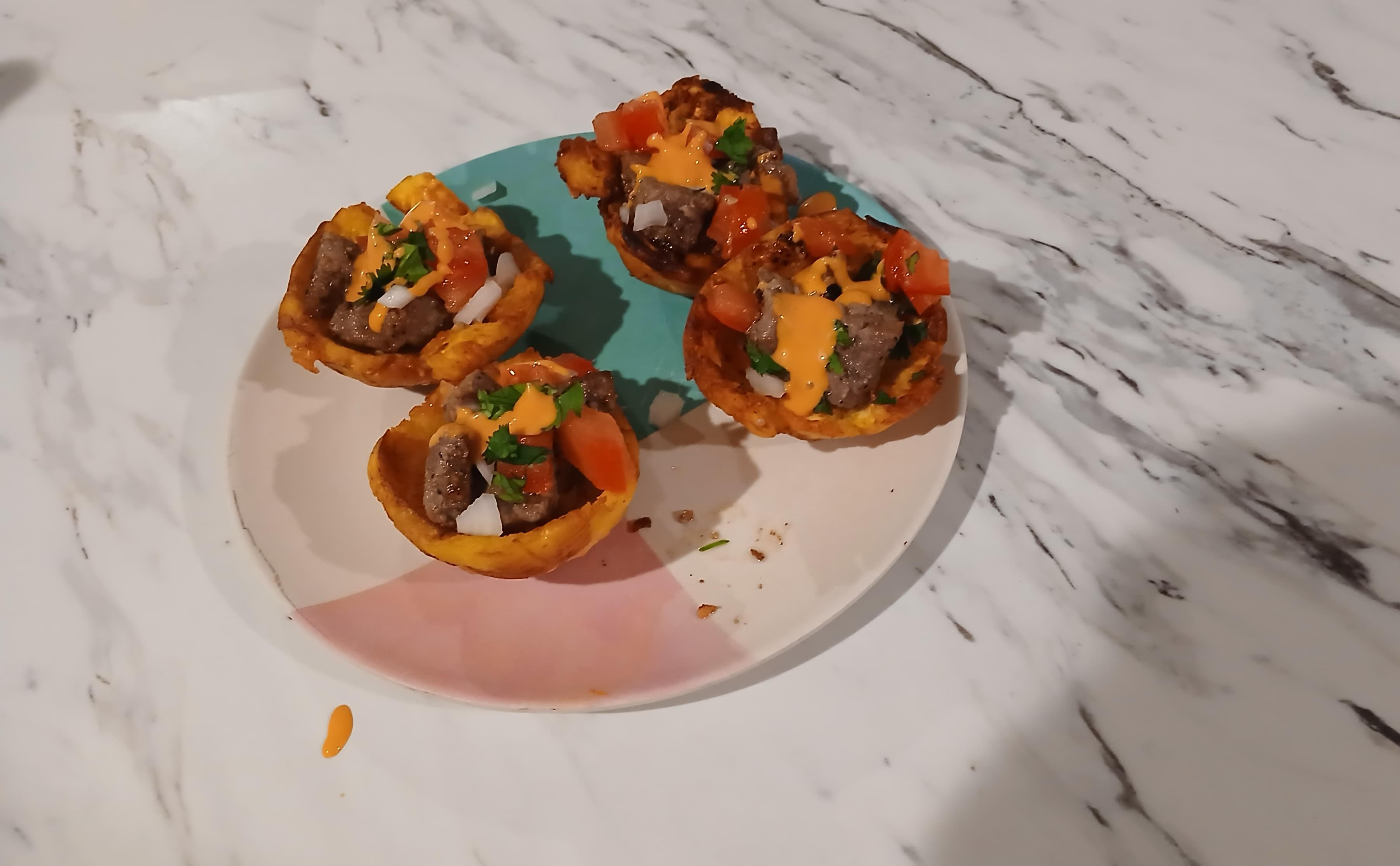 Puerto Rican loaded tostones baskets with ground beef
